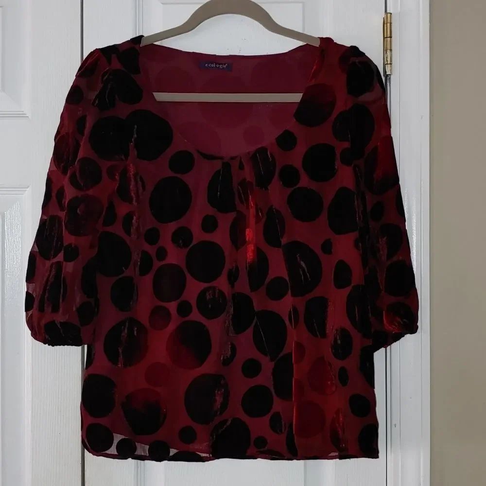 Ecologie maroon velvet circle print  blouse top